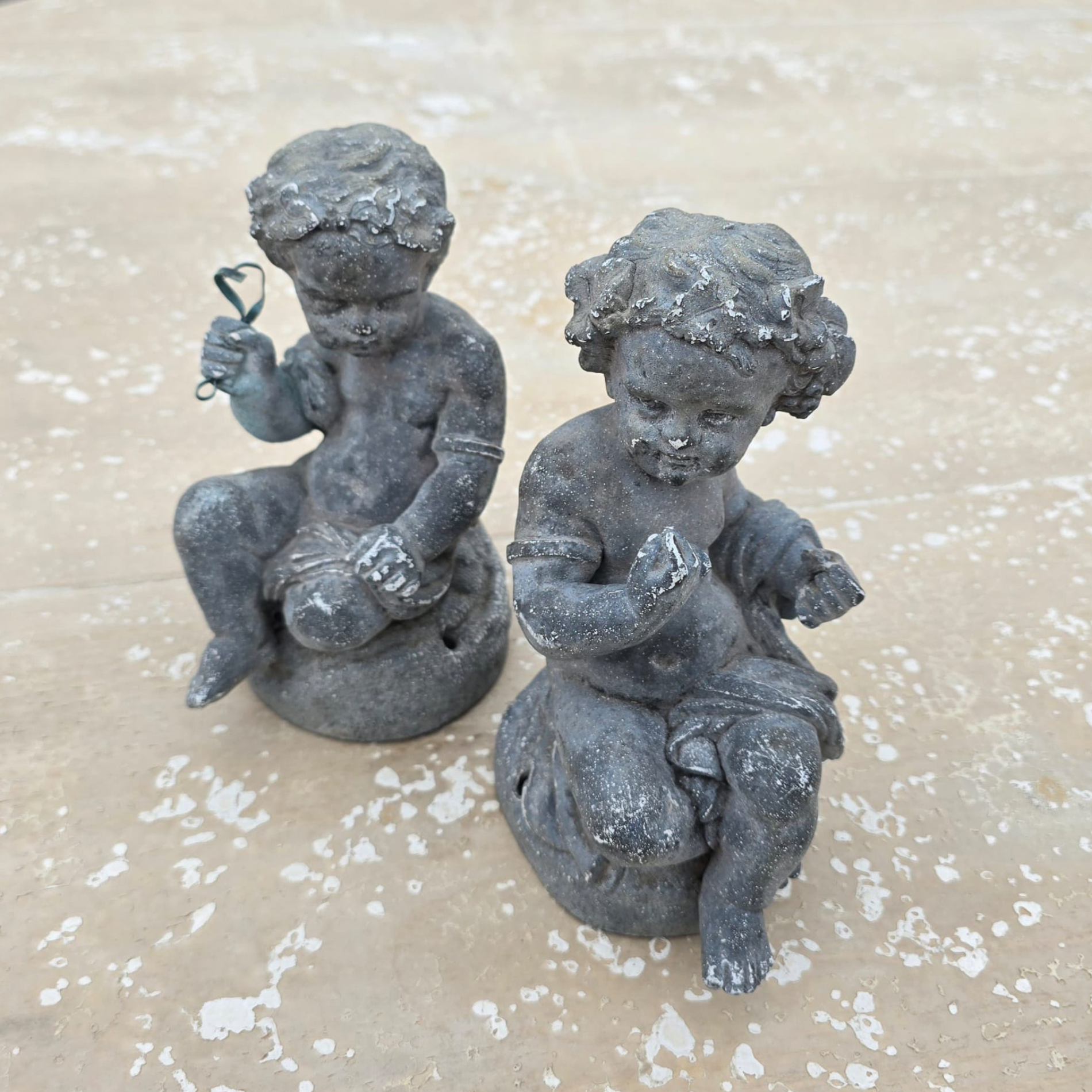 Pair of Antique Spelter Cherubs