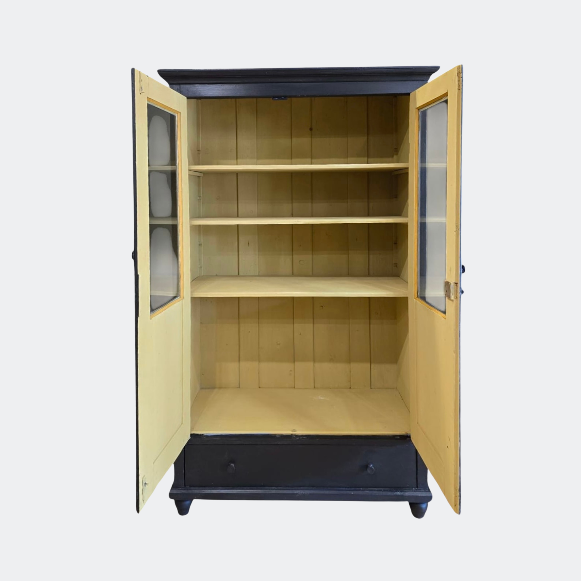 Antique Rustic Pine French Cupboard with Glazed Doors