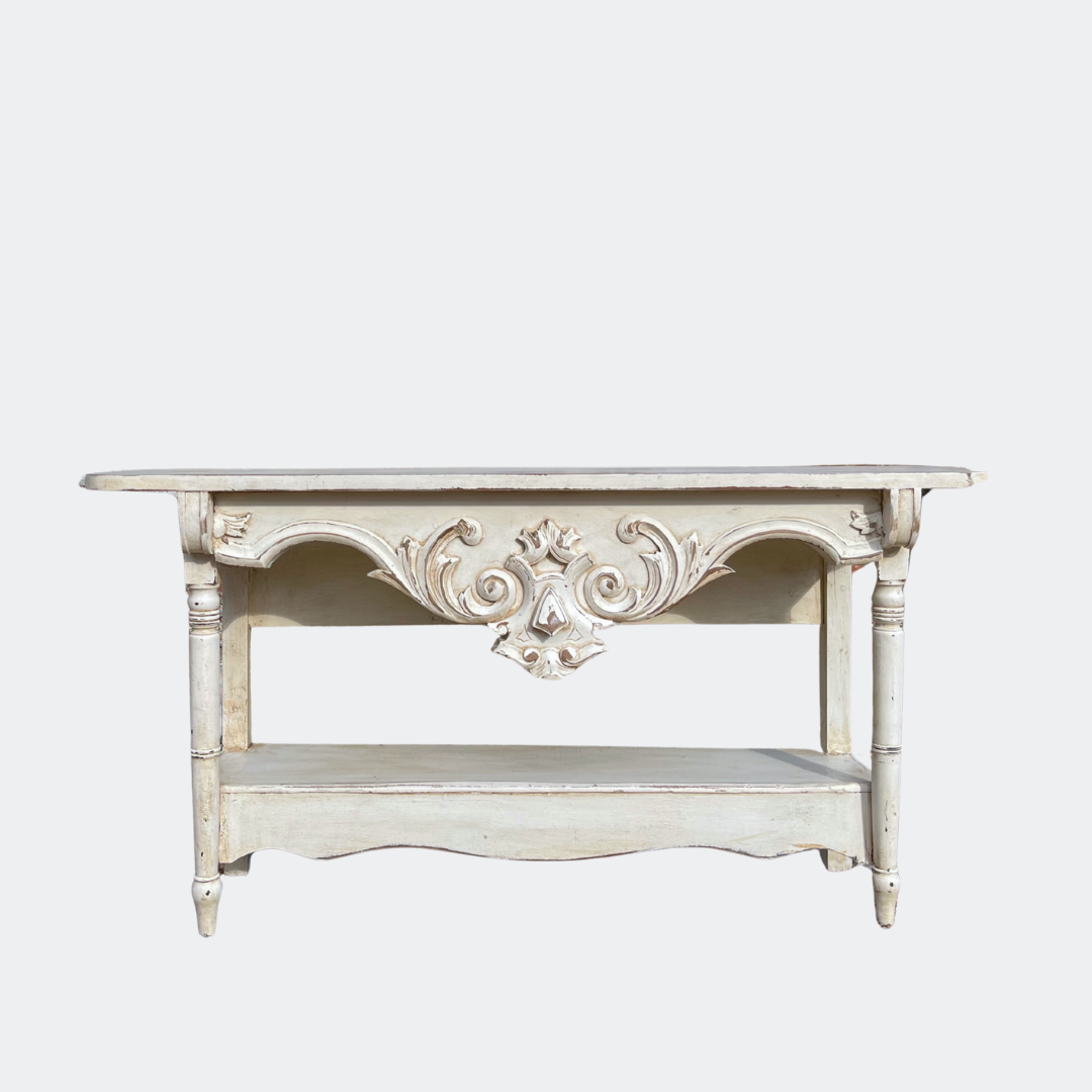 Vintage French Style Console Table | Reclaimed Armoire Wood & Antique Moulding
