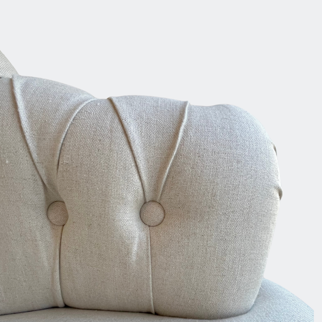 Country Home Button Linen Armchair with Castors