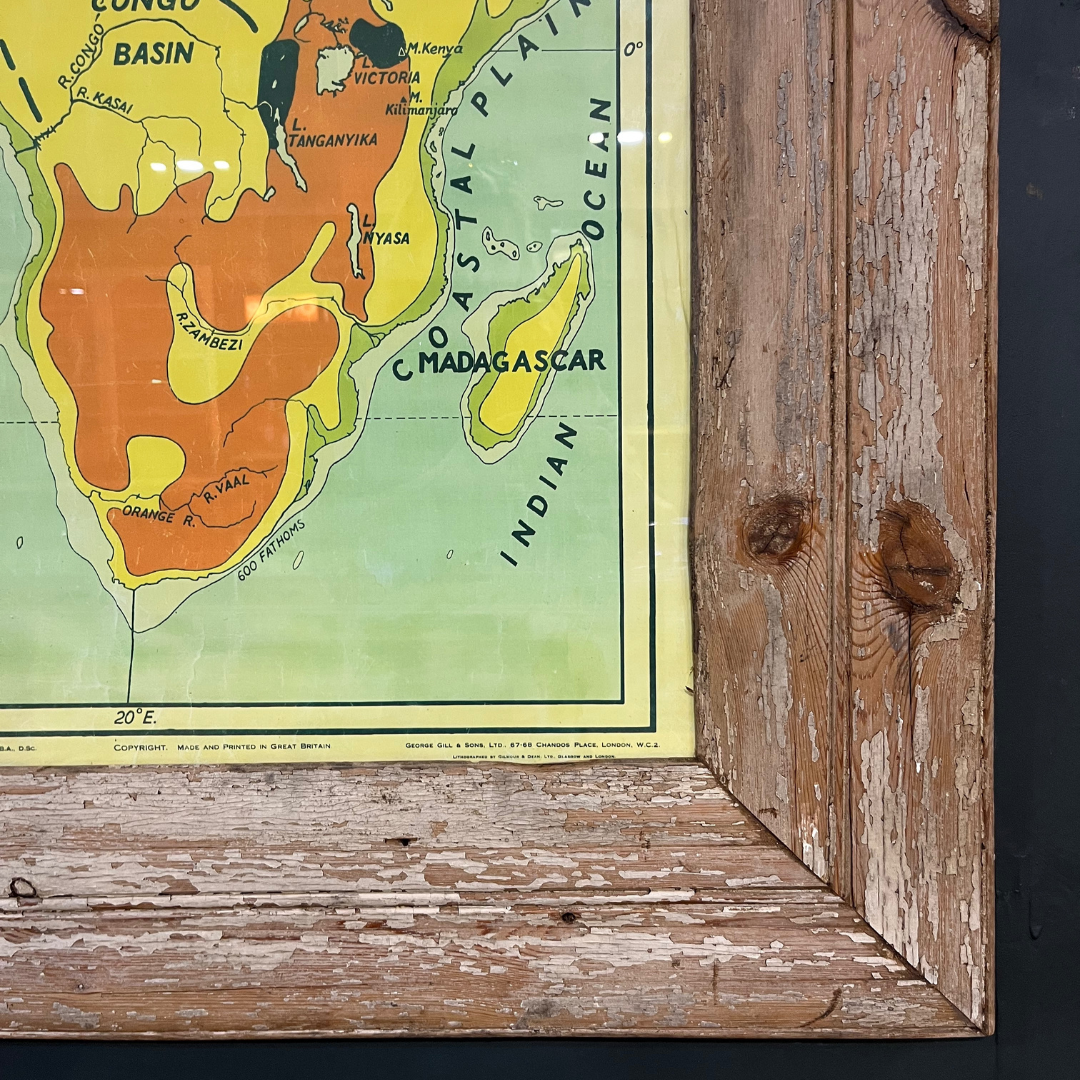 Vintage 1950s Map of Africa in Pine Rustic Frame