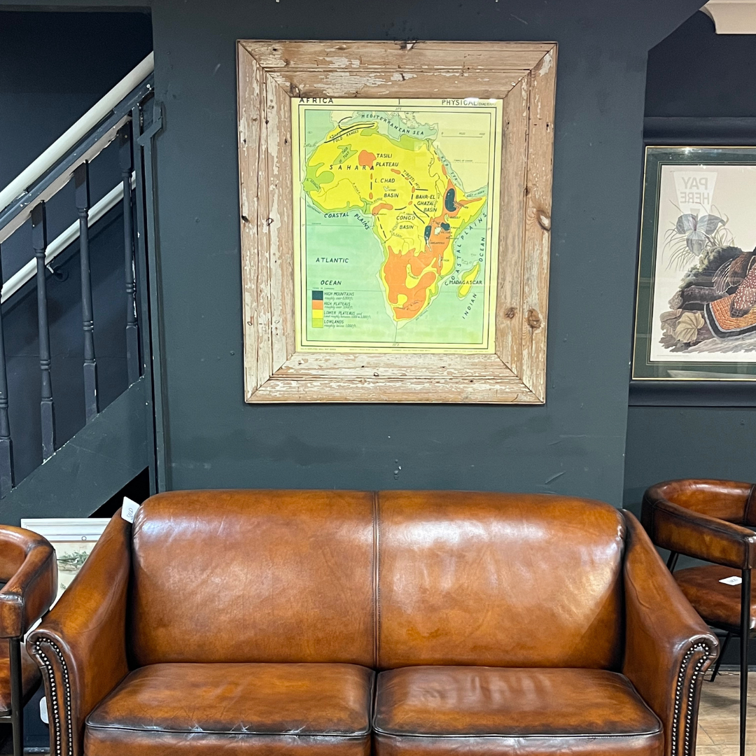 Vintage 1950s Map of Africa in Pine Rustic Frame