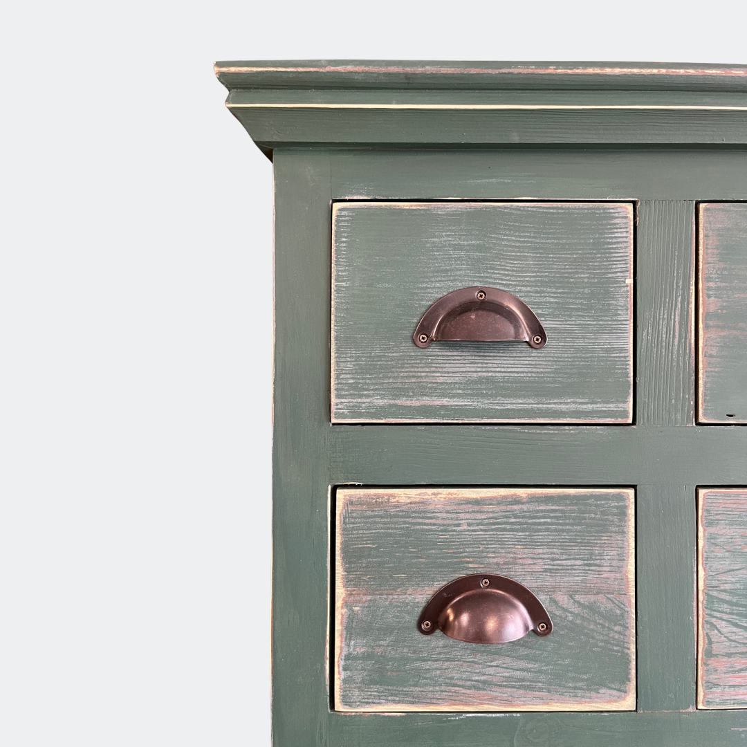 36 Drawer Pine Storage Cabinet - Handmade Green Apothecary Chest
