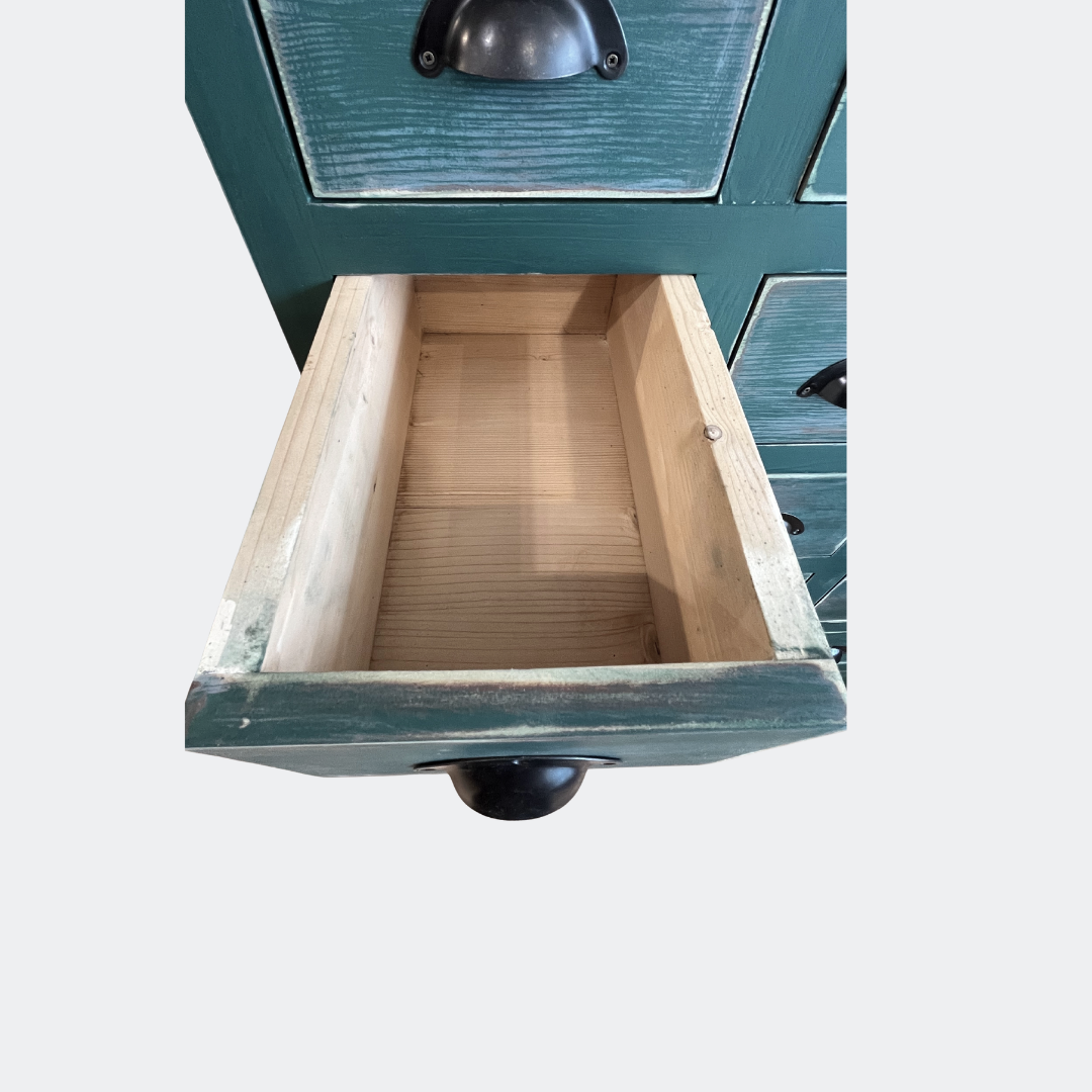 36 Drawer Pine Storage Cabinet - Handmade Green Apothecary Chest
