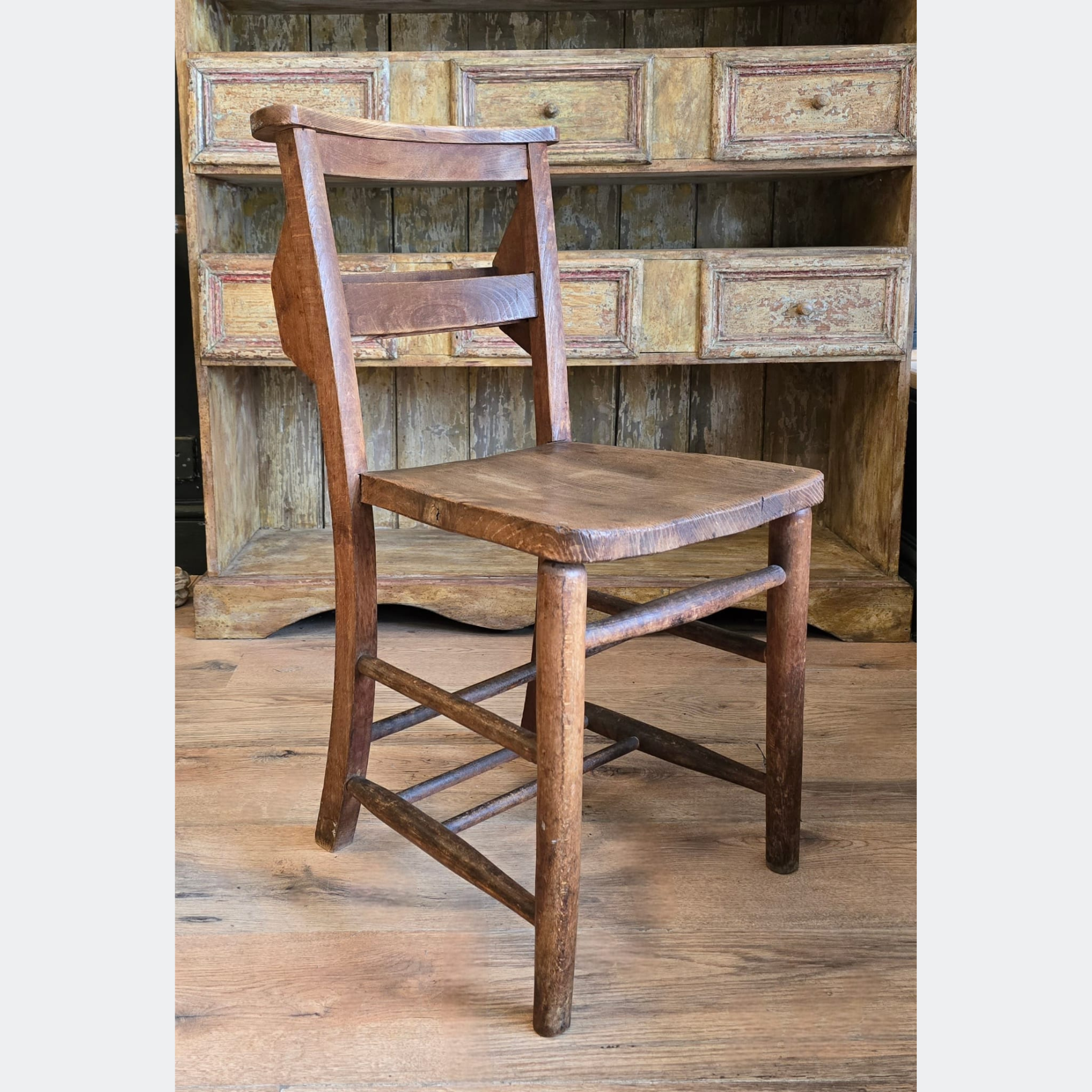 Antique English Chapel Chair - Vintage Wooden Seating