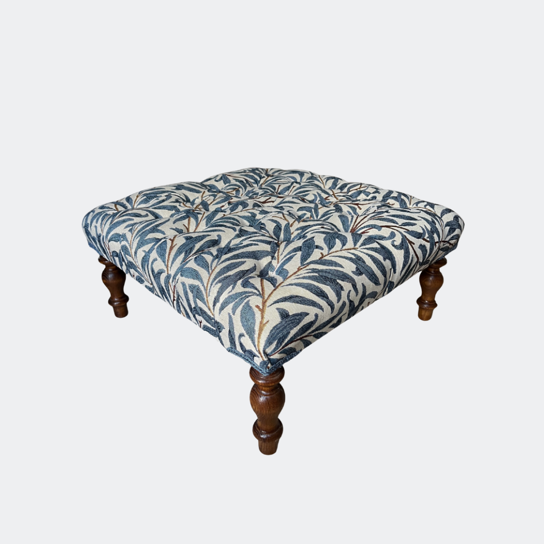 Handmade William Morris Willow Bough Blue Square Footstool
