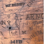 Antique Salvaged Console Table With Carved Workers Marks