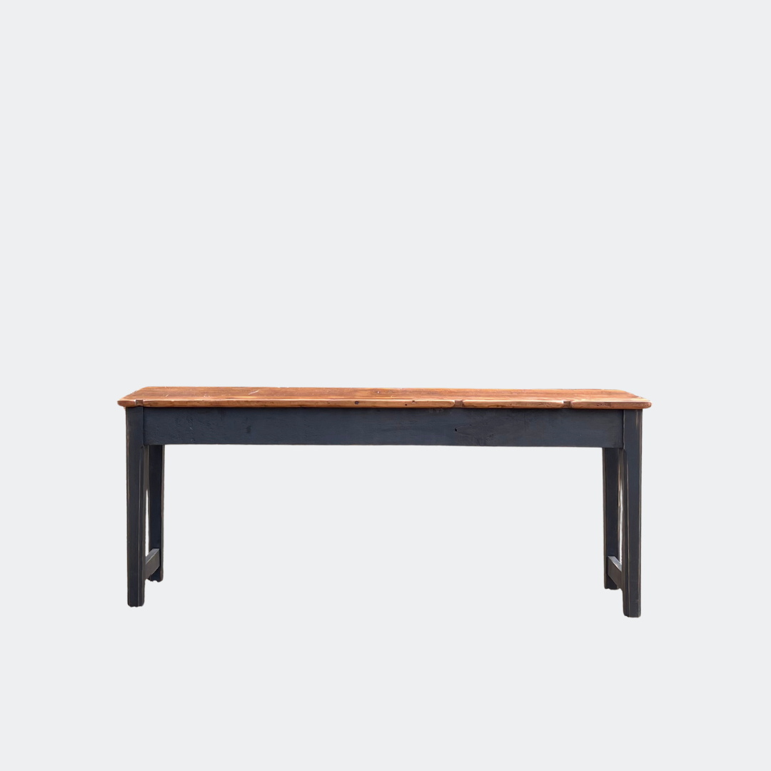 Antique Factory Console Table With Carved Workers Marks