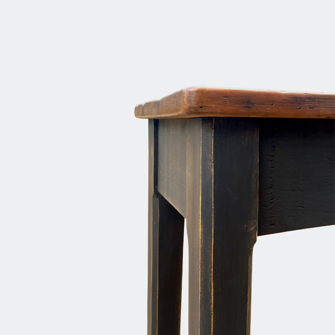 Antique Factory Console Table With Carved Workers Marks