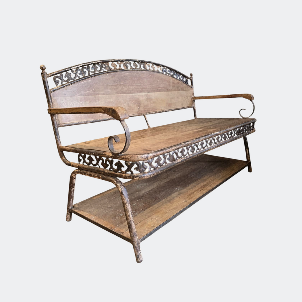 Entryway Decorative Wood and Metal Bench