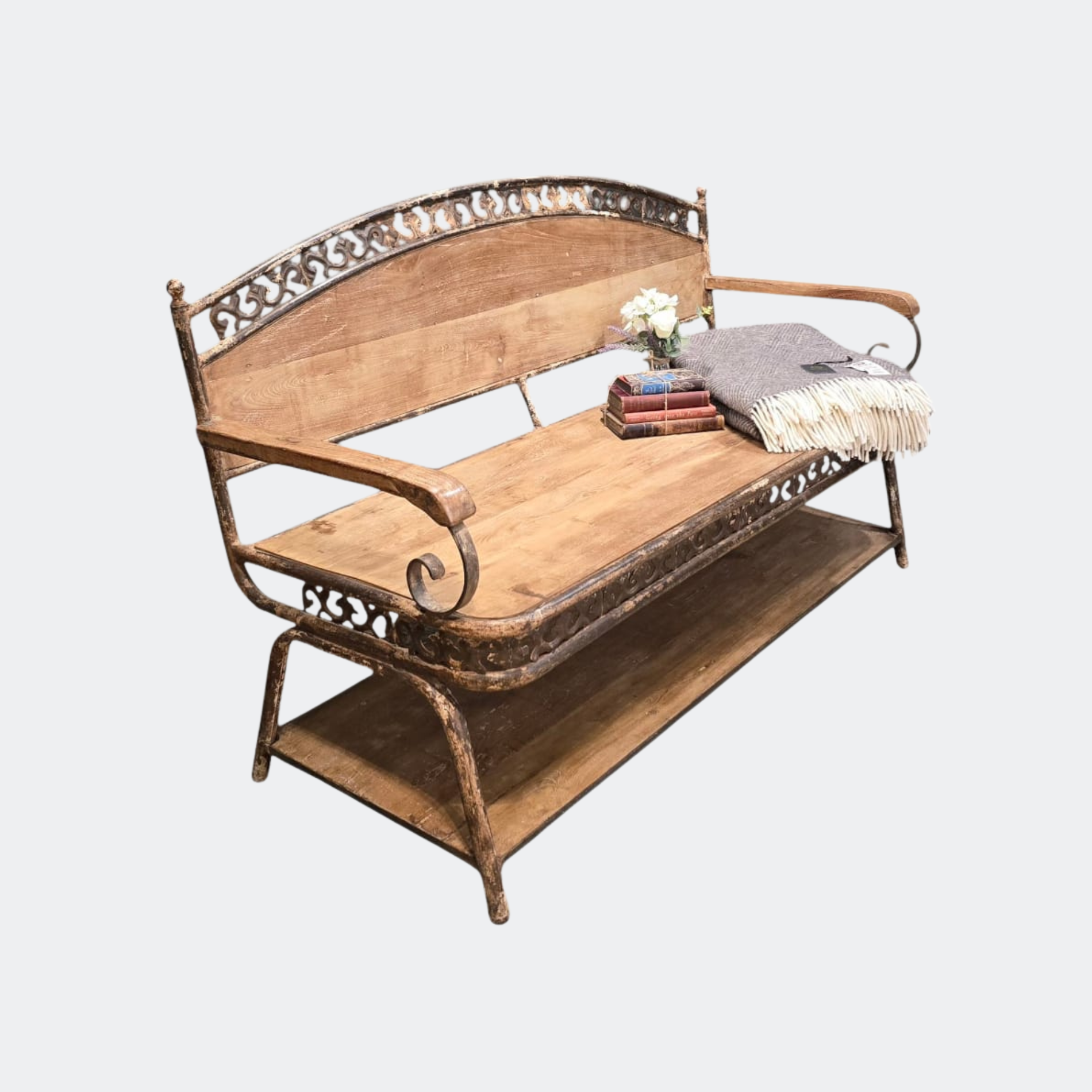 Entryway Decorative Wood and Metal Bench