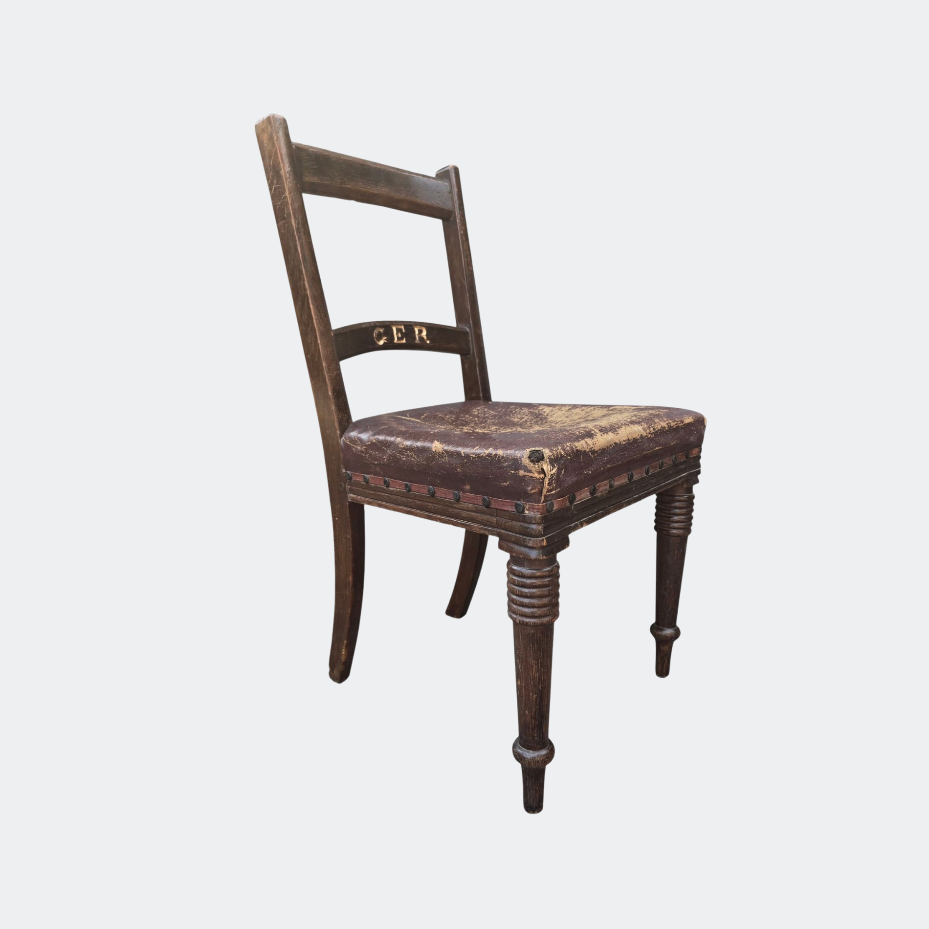 Antique Station Master's Office Chair with Leather Seat