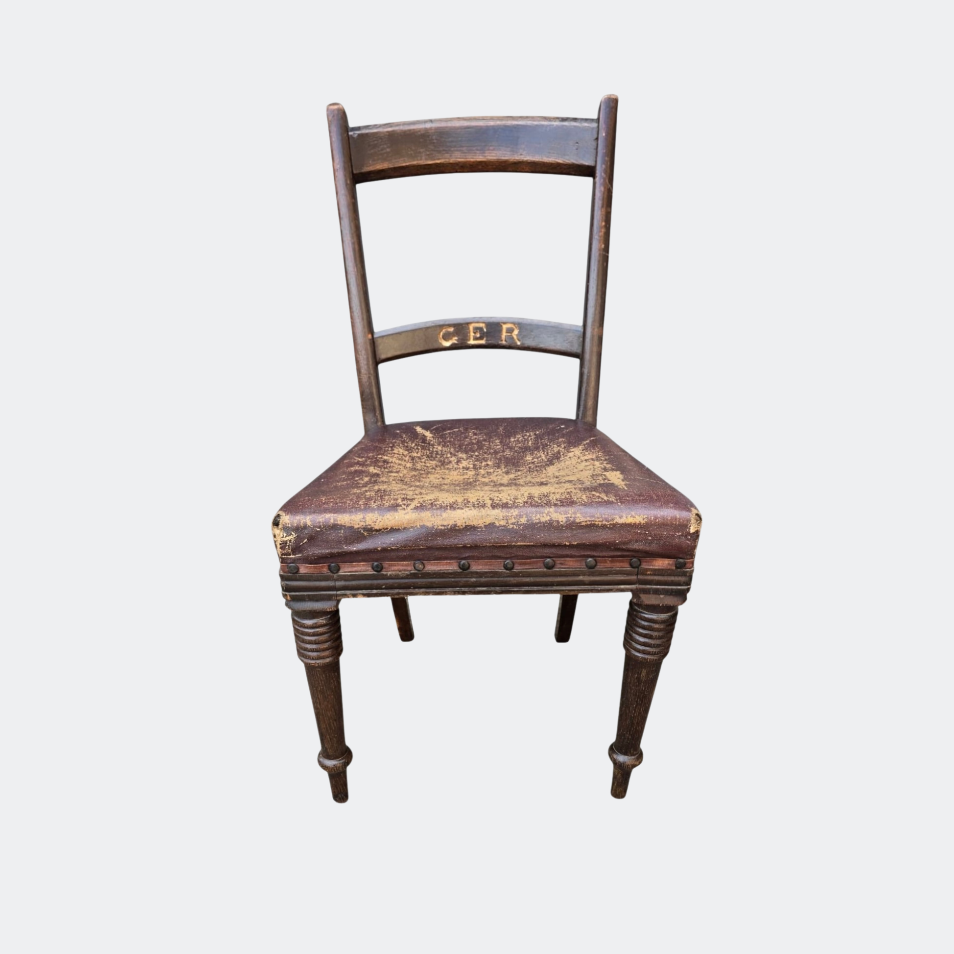 Antique Station Master's Office Chair with Leather Seat