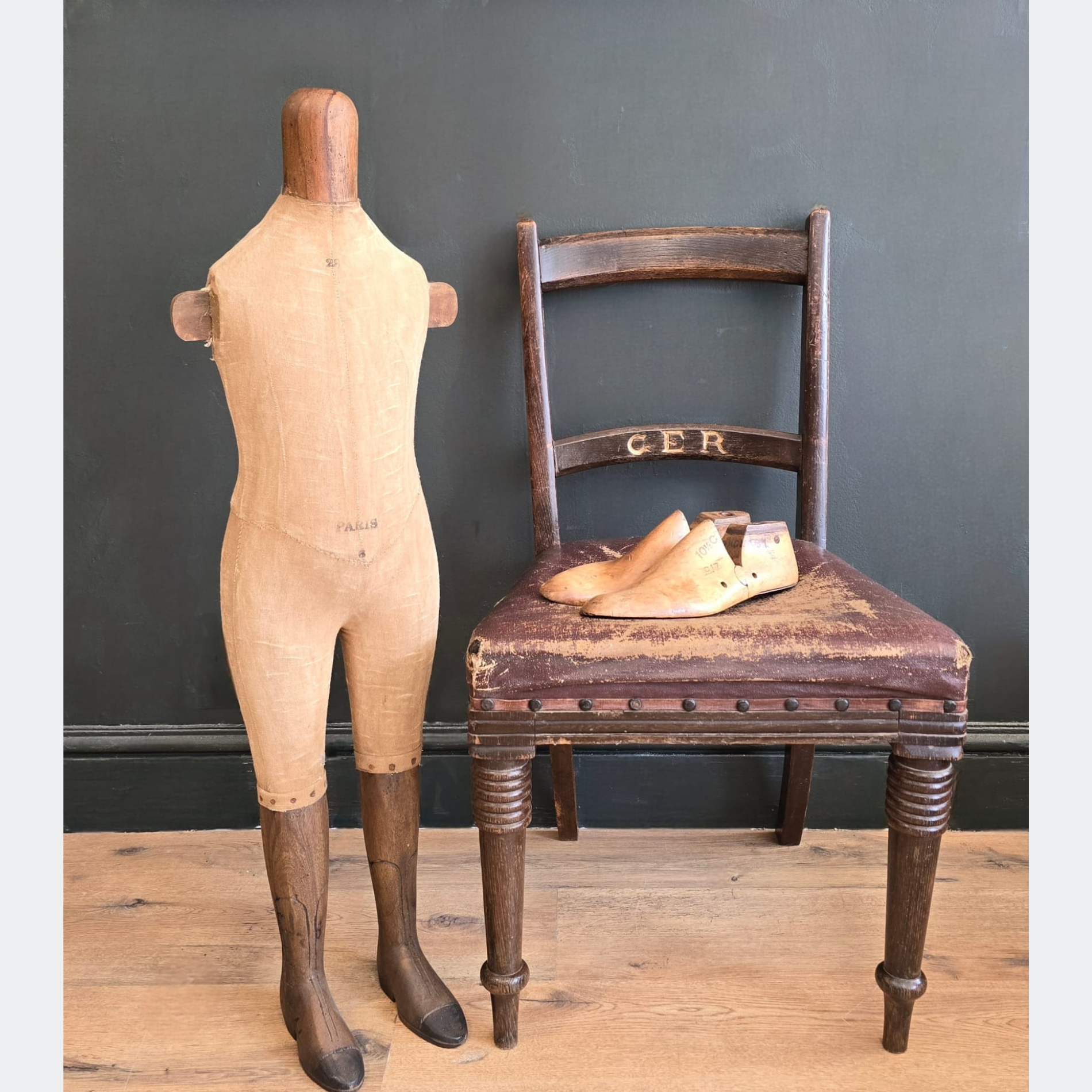 Antique Station Master's Office Chair with Leather Seat