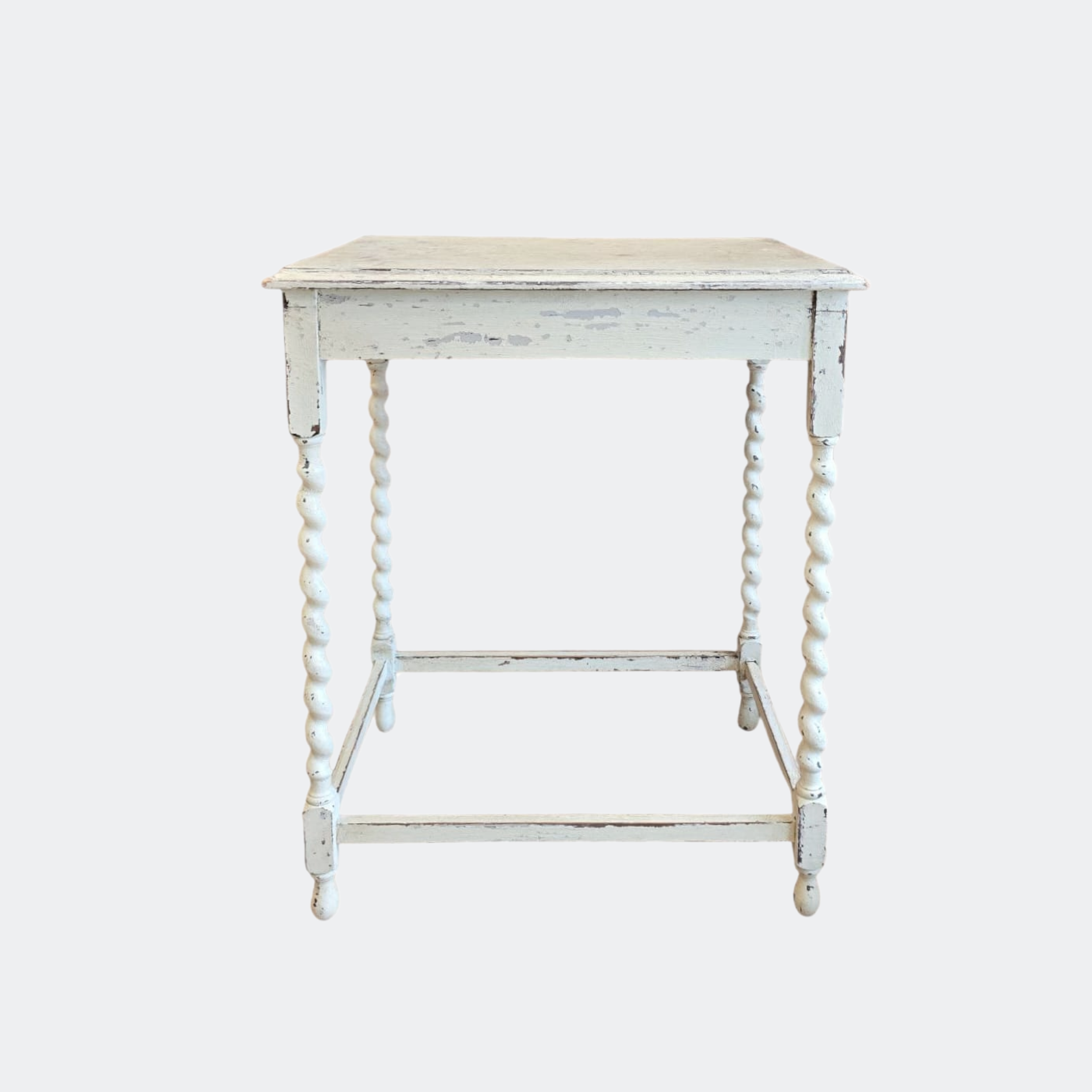 1920s White Painted Oak Side Table with Barley Twisted Legs