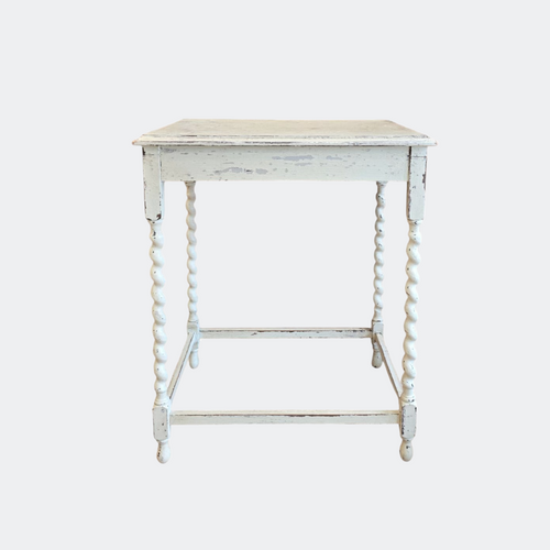 1920s White Painted Oak Side Table with Barley Twisted Legs