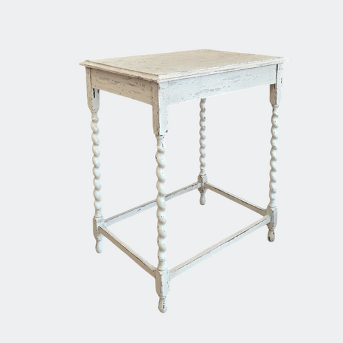 1920s White Painted Oak Side Table with Barley Twisted Legs