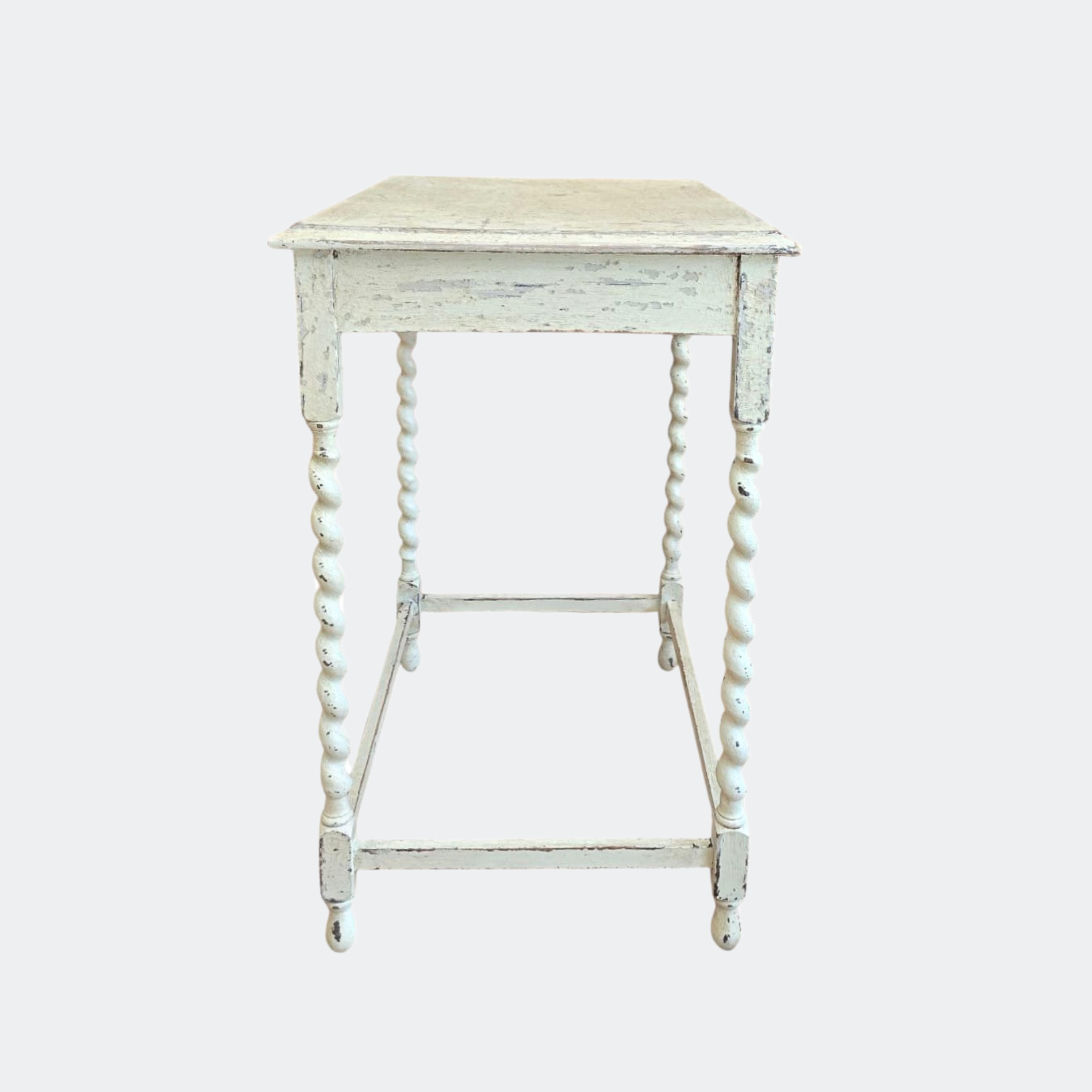 1920s White Painted Oak Side Table with Barley Twisted Legs