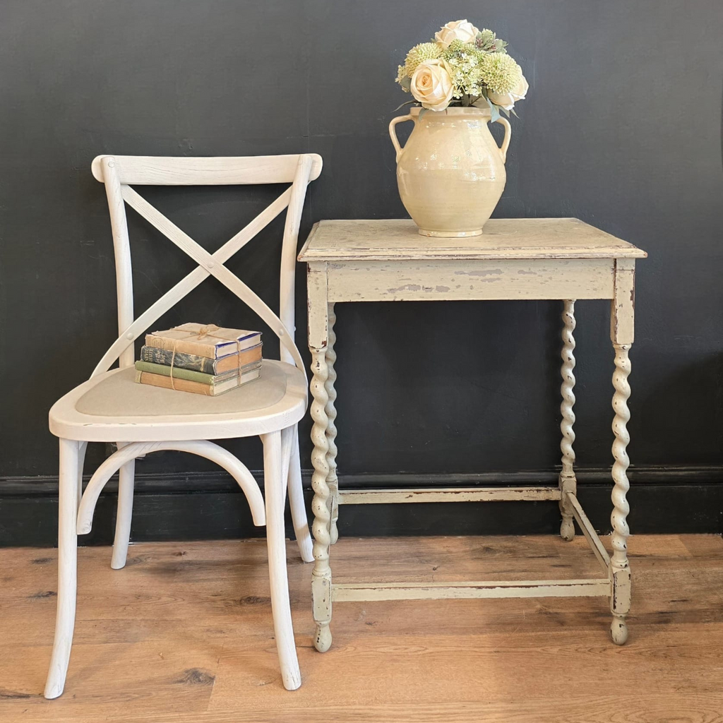 1920s White Painted Oak Side Table with Barley Twisted Legs