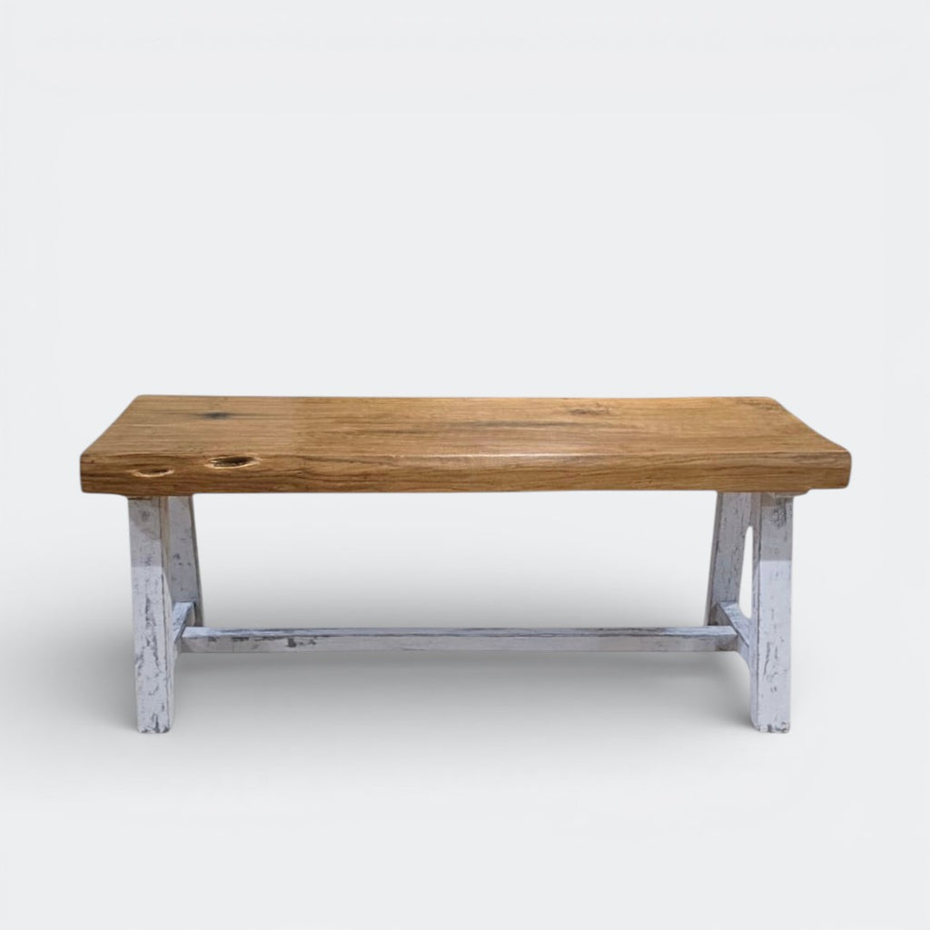 Reclaimed Oak Butcher Table with White Frame | 11cm Thick Live Edge