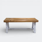 Reclaimed Oak Butcher Table with White Frame | 11cm Thick Live Edge