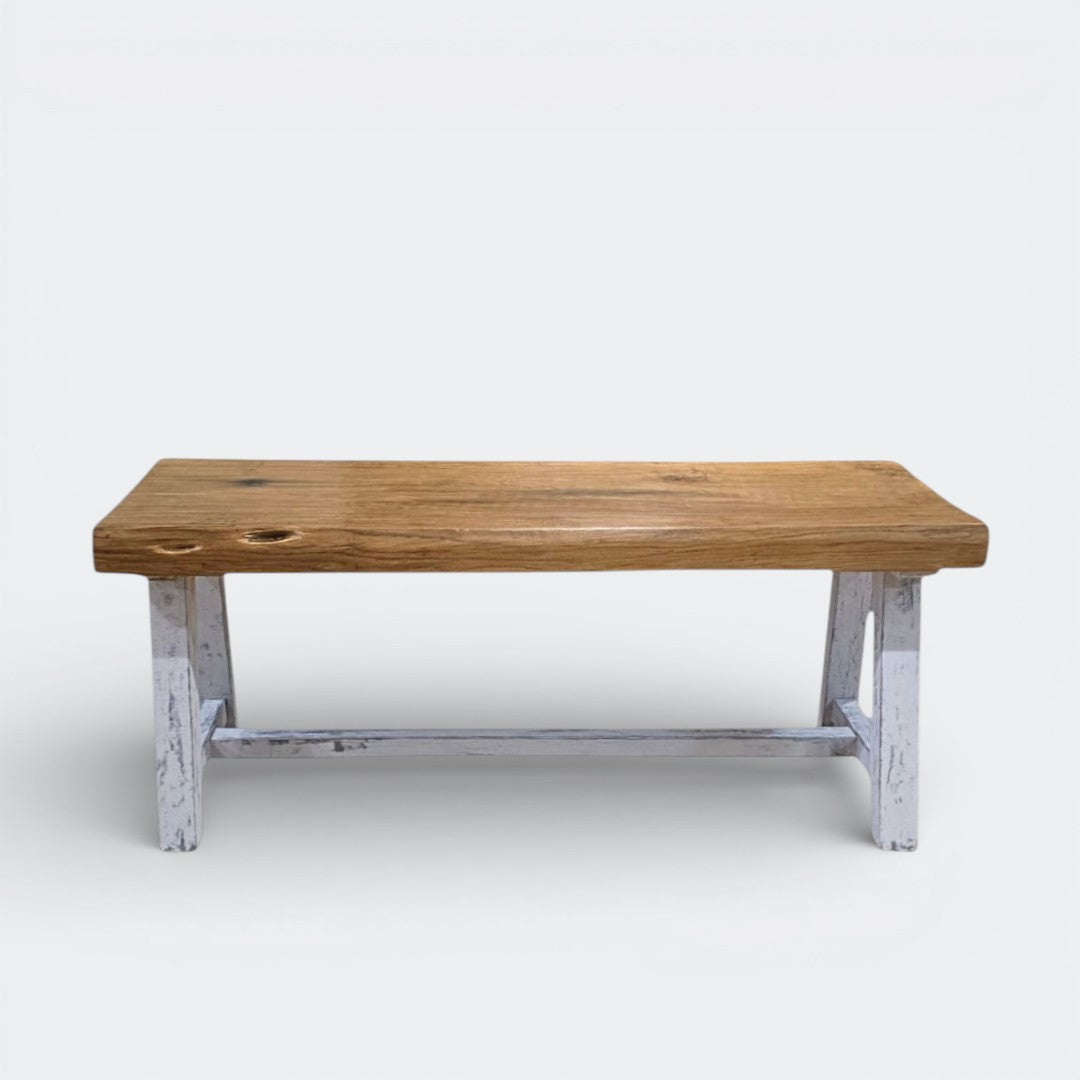 Reclaimed Oak Butcher Table with White Frame | 11cm Thick Live Edge