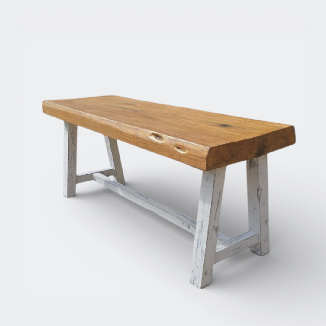 Reclaimed Oak Butcher Table with White Frame | 11cm Thick Live Edge