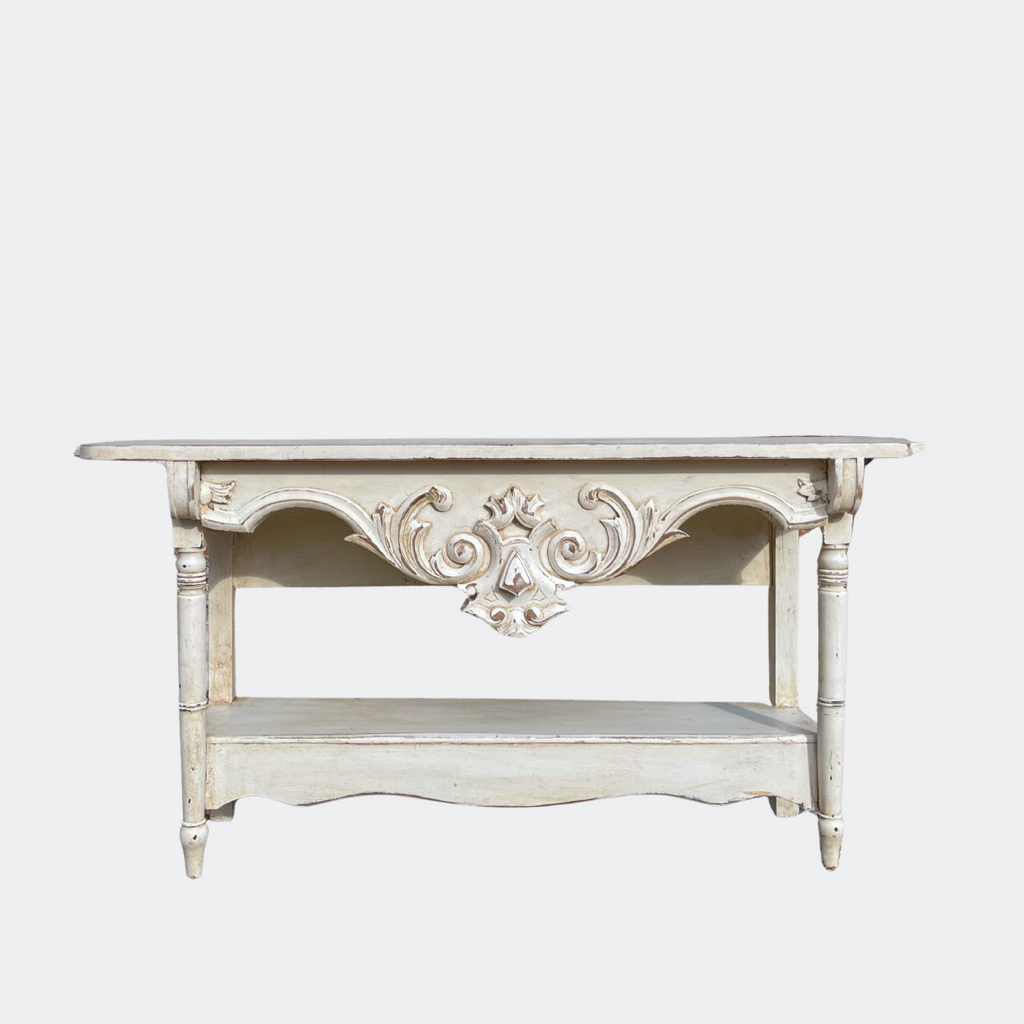 Vintage French Style Console Table | Reclaimed Armoire Wood & Antique Moulding