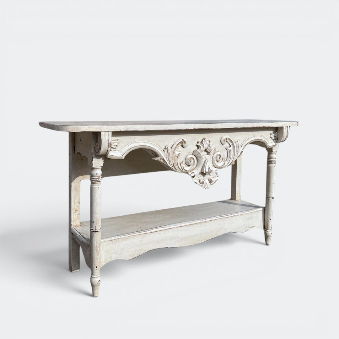 Vintage French Style Console Table | Reclaimed Armoire Wood & Antique Moulding
