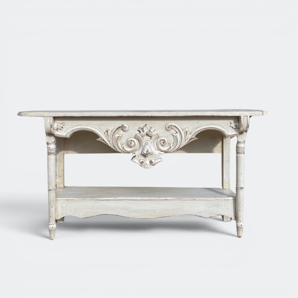 Vintage French Style Console Table | Reclaimed Armoire Wood & Antique Moulding