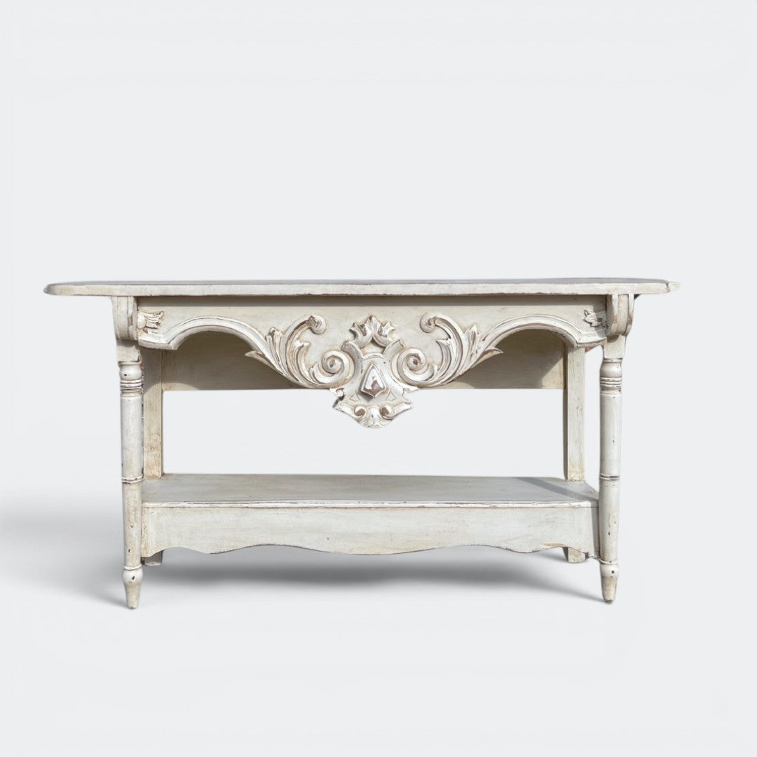 Vintage French Style Console Table | Reclaimed Armoire Wood & Antique Moulding
