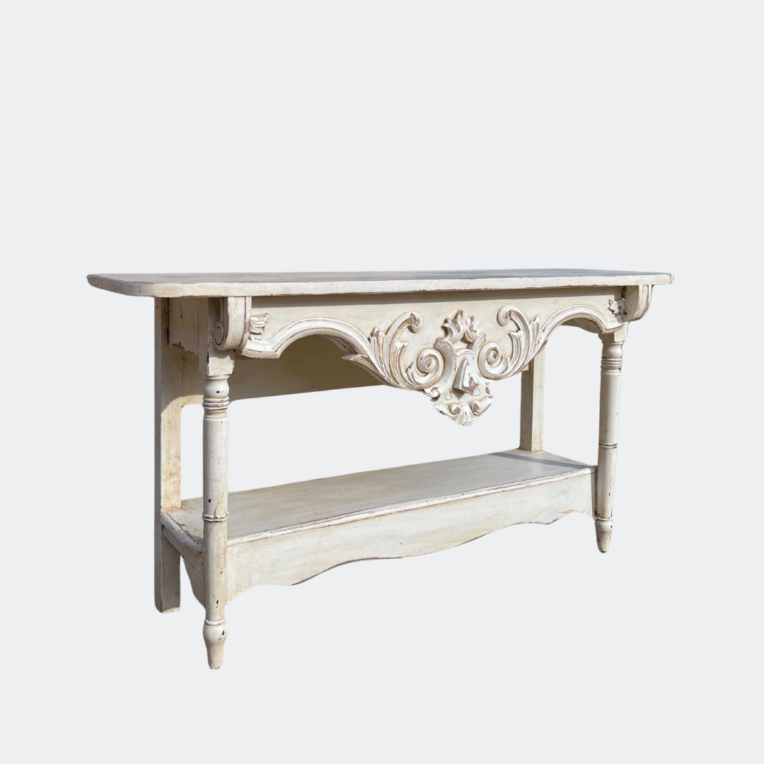 Vintage French Style Console Table | Reclaimed Armoire Wood & Antique Moulding