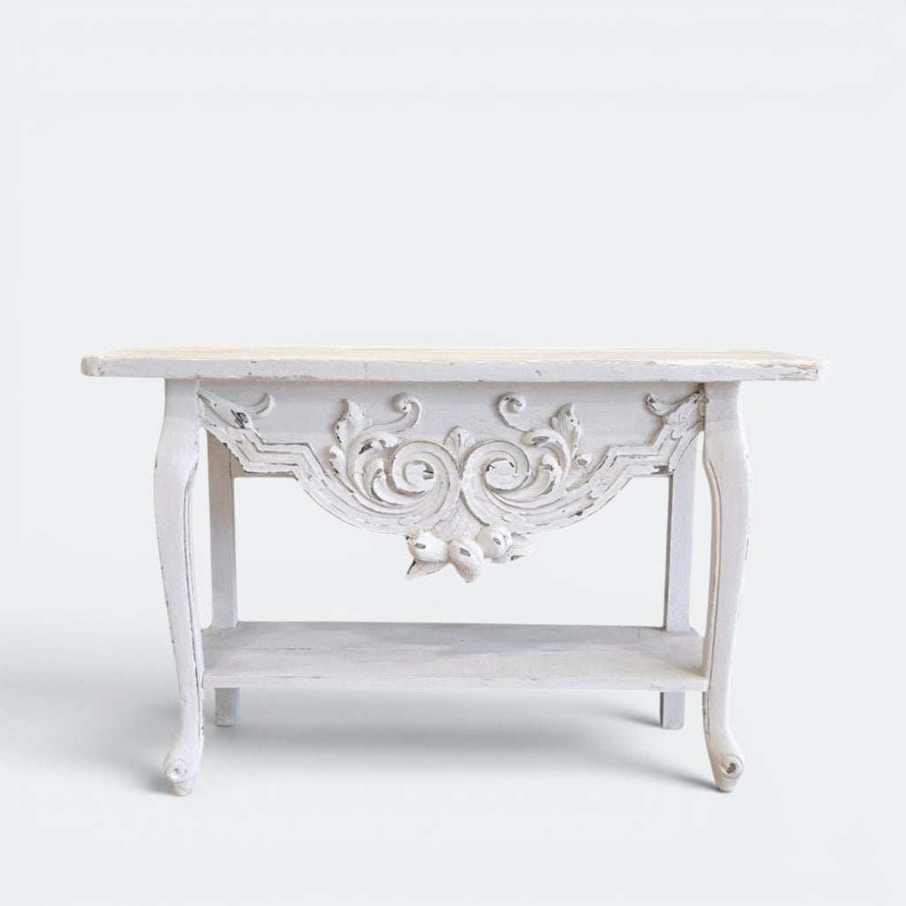 Vintage French Style Console Table | Reclaimed Armoire Wood & Antique Moulding