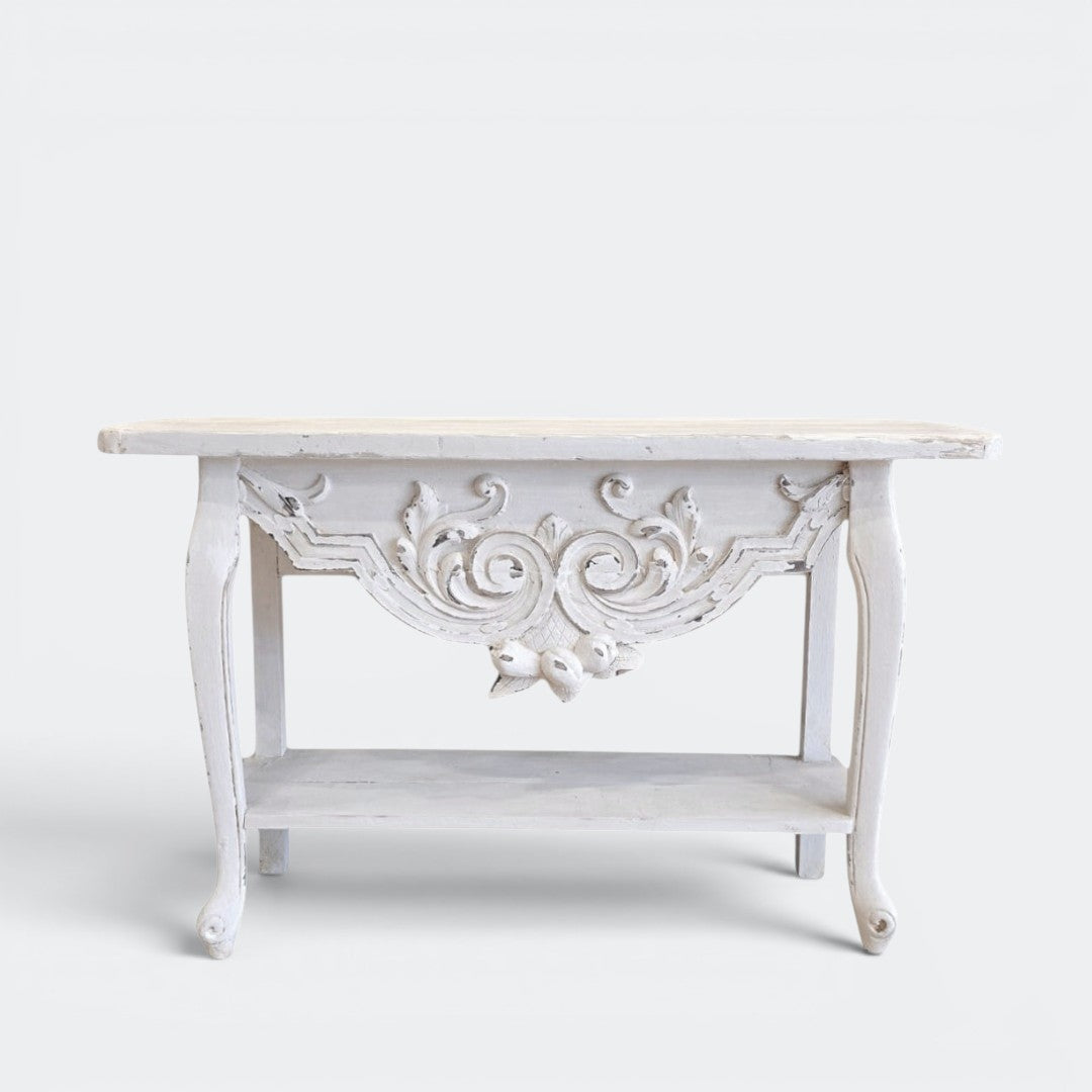 Vintage French Style Console Table | Reclaimed Armoire Wood & Antique Moulding