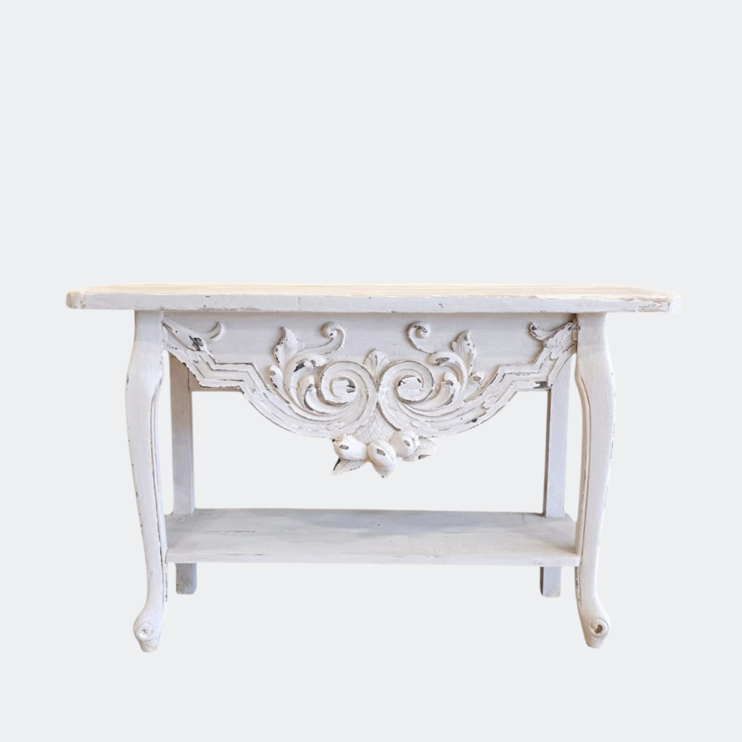 Vintage French Style Console Table | Reclaimed Armoire Wood & Antique Moulding