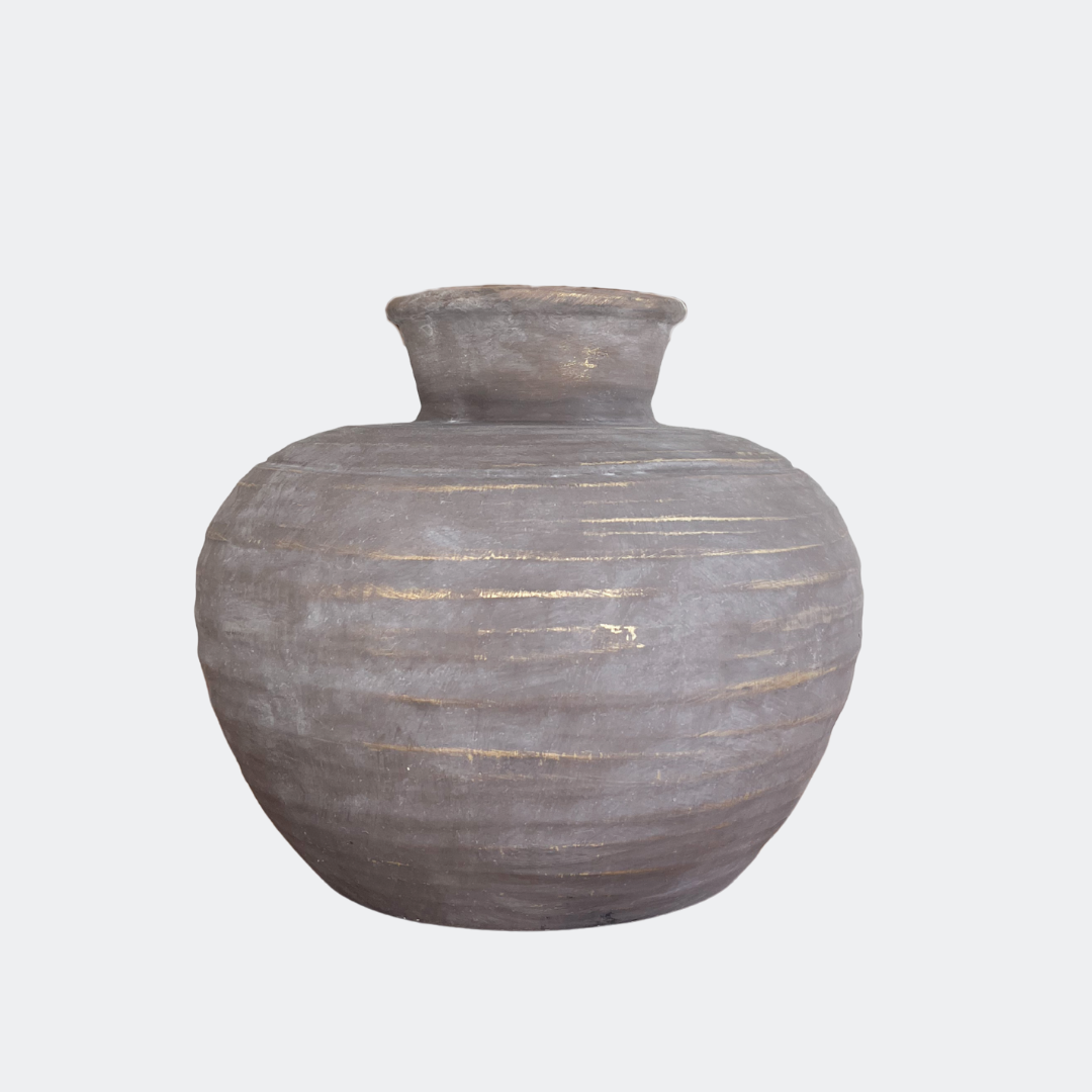 Rustic Terracotta Vase with Ribbed Texture