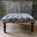 Handmade William Morris Willow Bough Blue Square Footstool