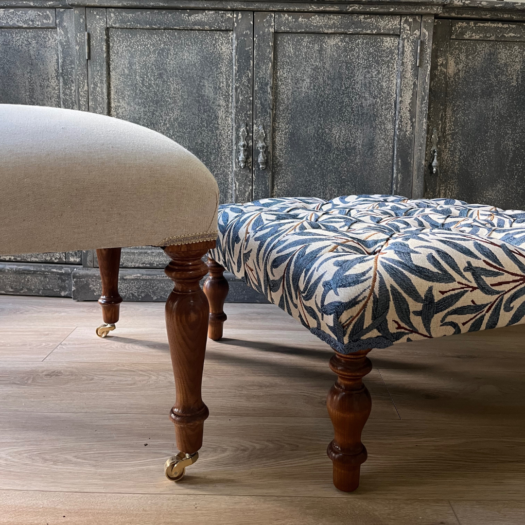 Handmade William Morris Willow Bough Blue Square Footstool