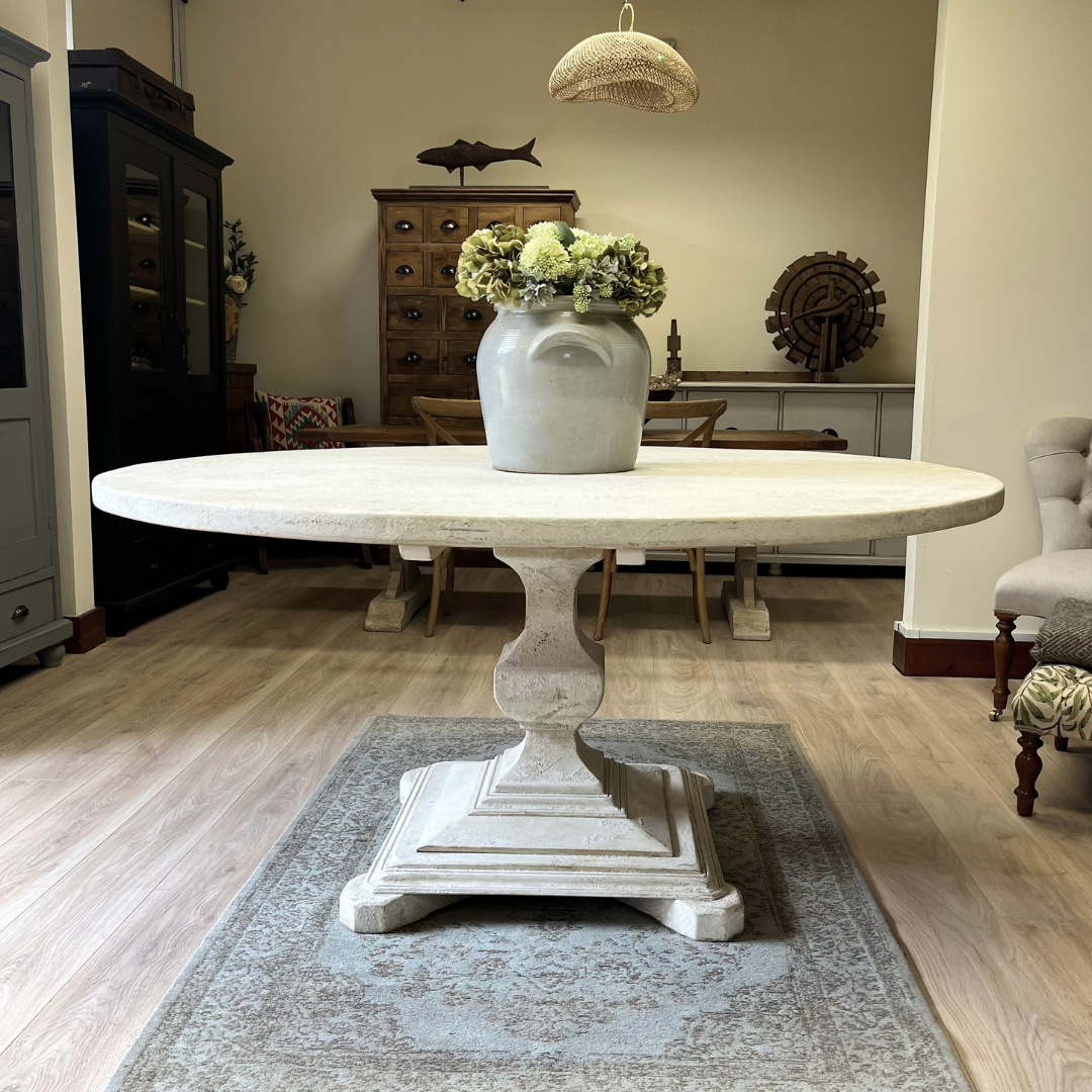 Handmade Round Rustic Pine Dining Table 6ft - Distressed White
