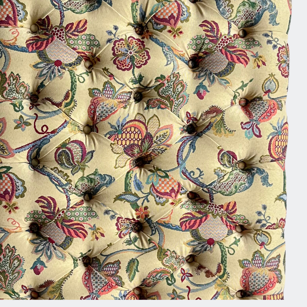 Handmade Jacobean Floral Footstool - English Buttoned Ottoman