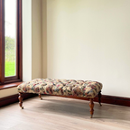 Handmade Jacobean Floral Footstool - English Buttoned Ottoman