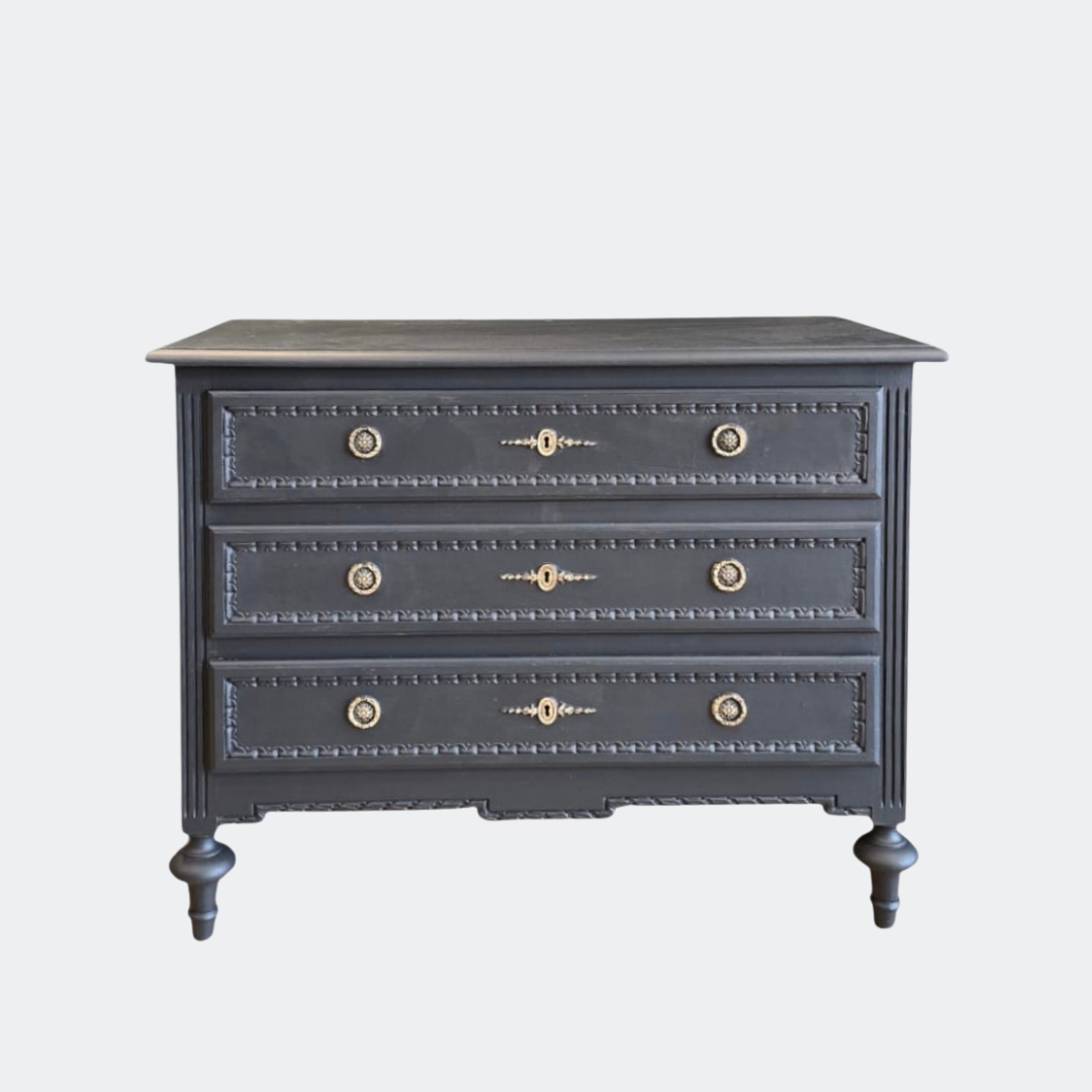 Vintage 3-Drawer Chest with Brass Hardware | Gustavian Style Commode