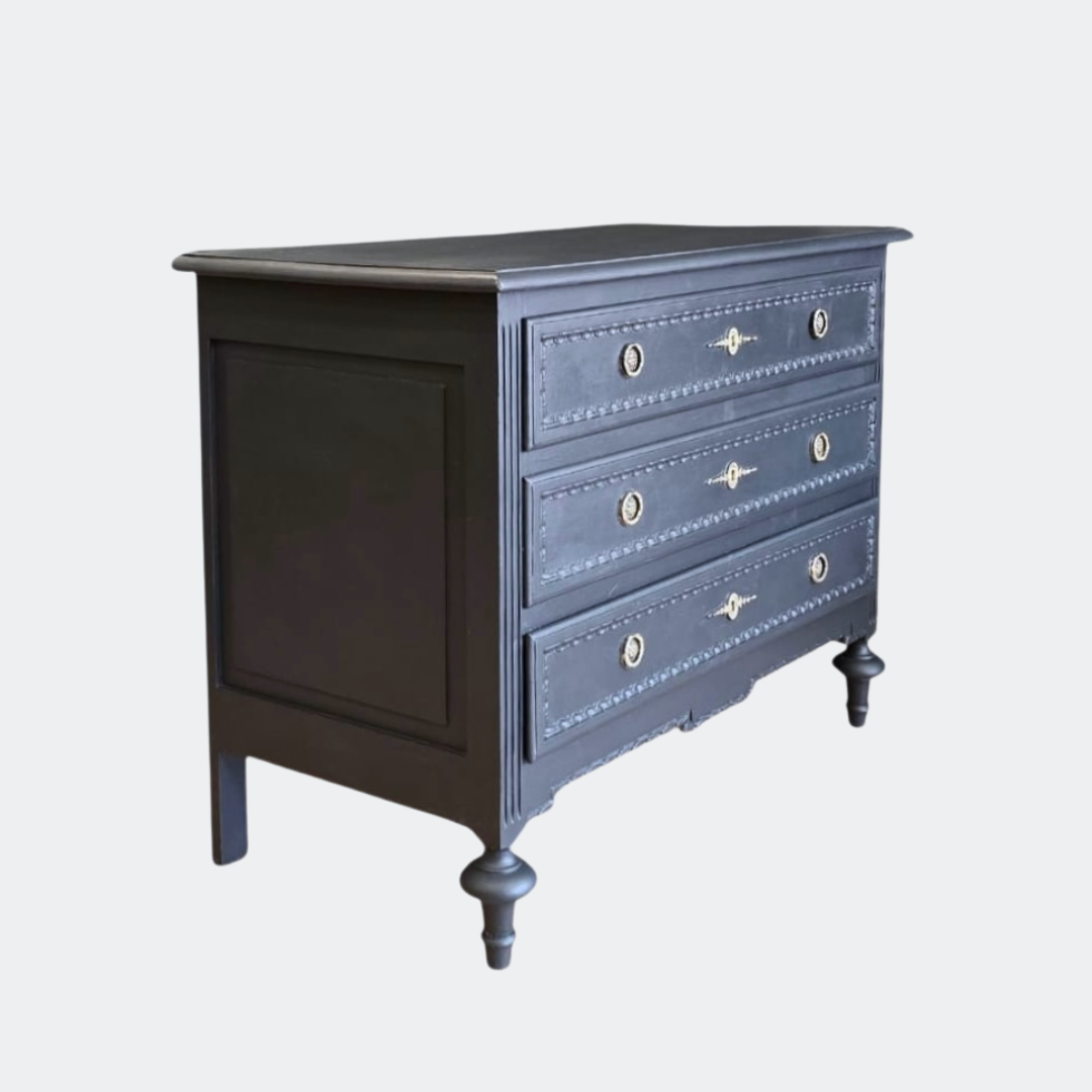 Vintage 3-Drawer Chest with Brass Hardware | Gustavian Style Commode
