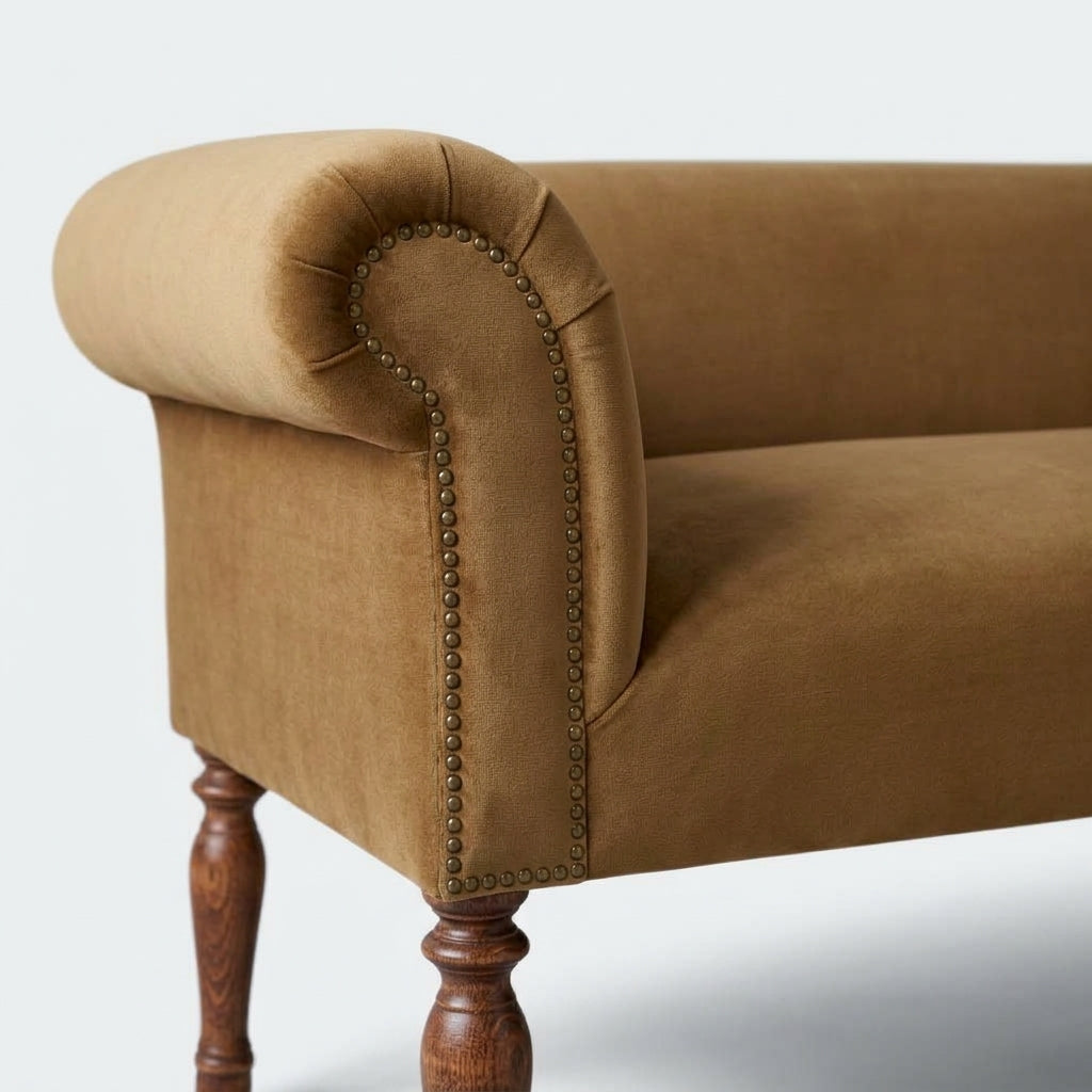 Handcrafted Velvet Sofa Bench – Camel