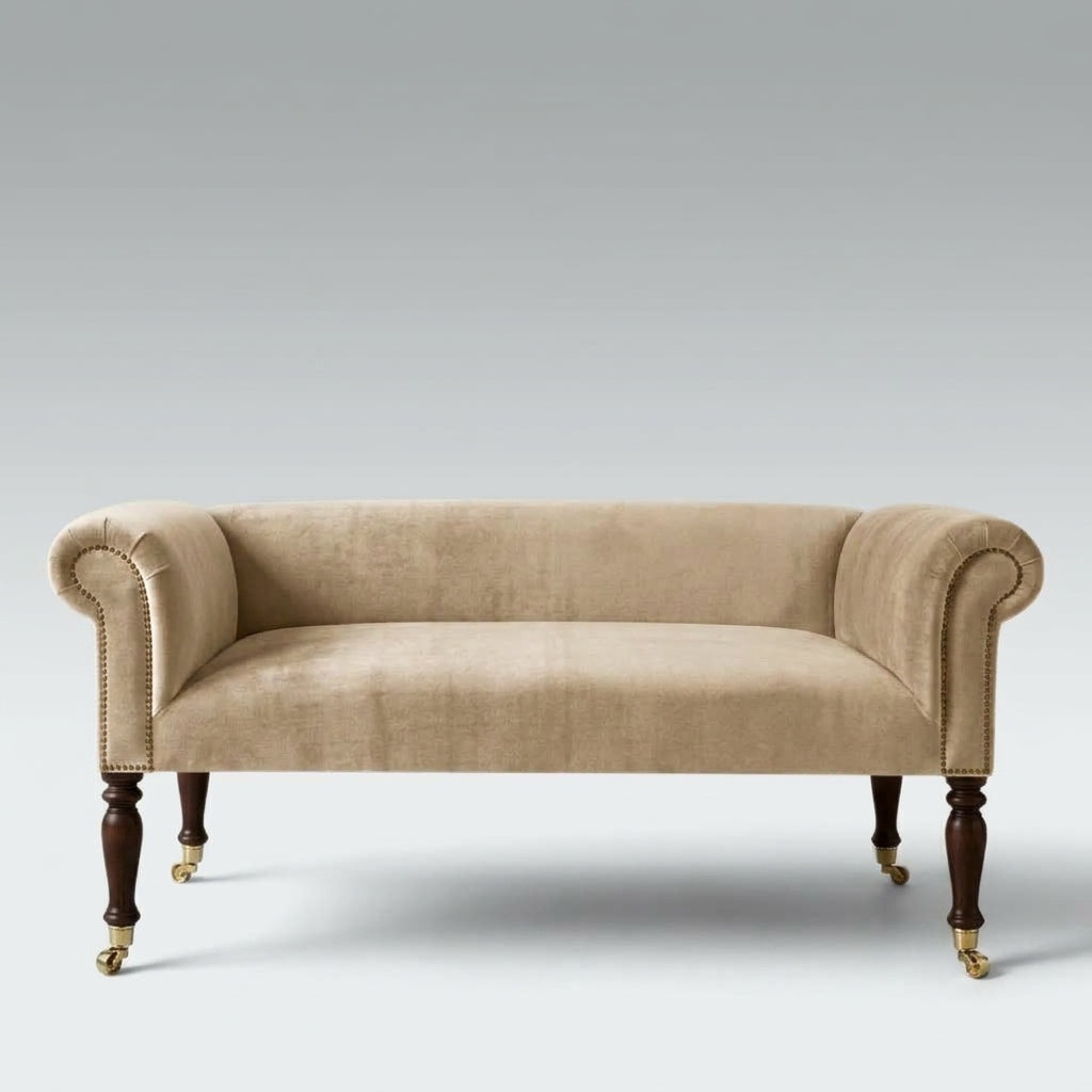 Handcrafted Velvet Sofa Bench – Champagne