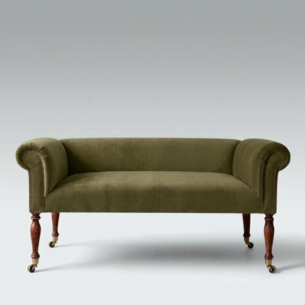 Handcrafted Velvet Sofa Bench – Camel