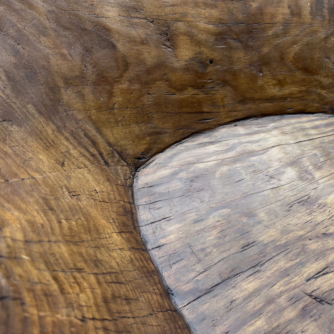 Hand-Carved Rustic Wooden Decorative Bowl - Single Piece Farmhouse Treenware