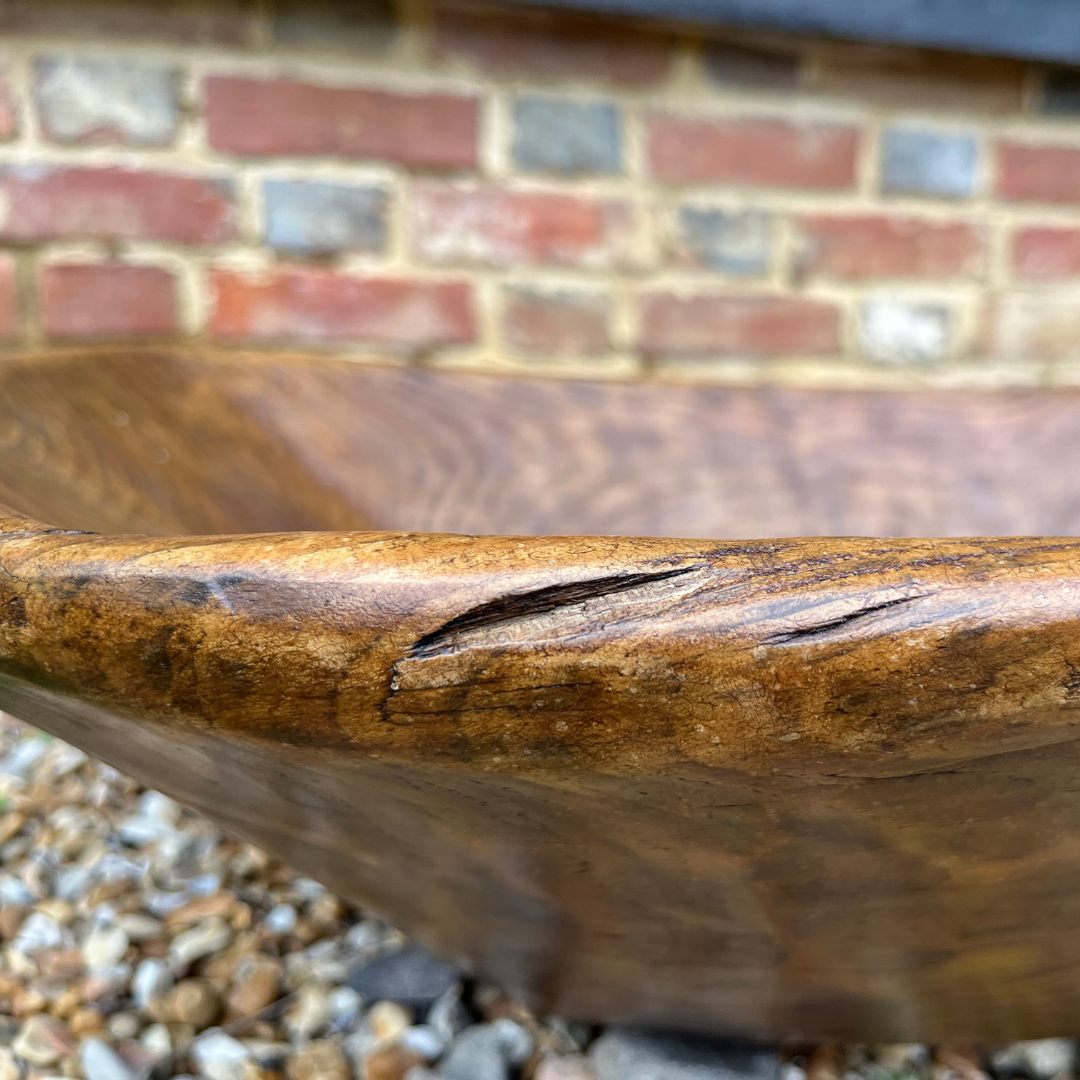 Hand-Carved Rustic Wooden Decorative Bowl - Single Piece Farmhouse Treenware