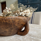 Hand-Carved Rustic Wooden Decorative Bowl - Single Piece Farmhouse Treenware