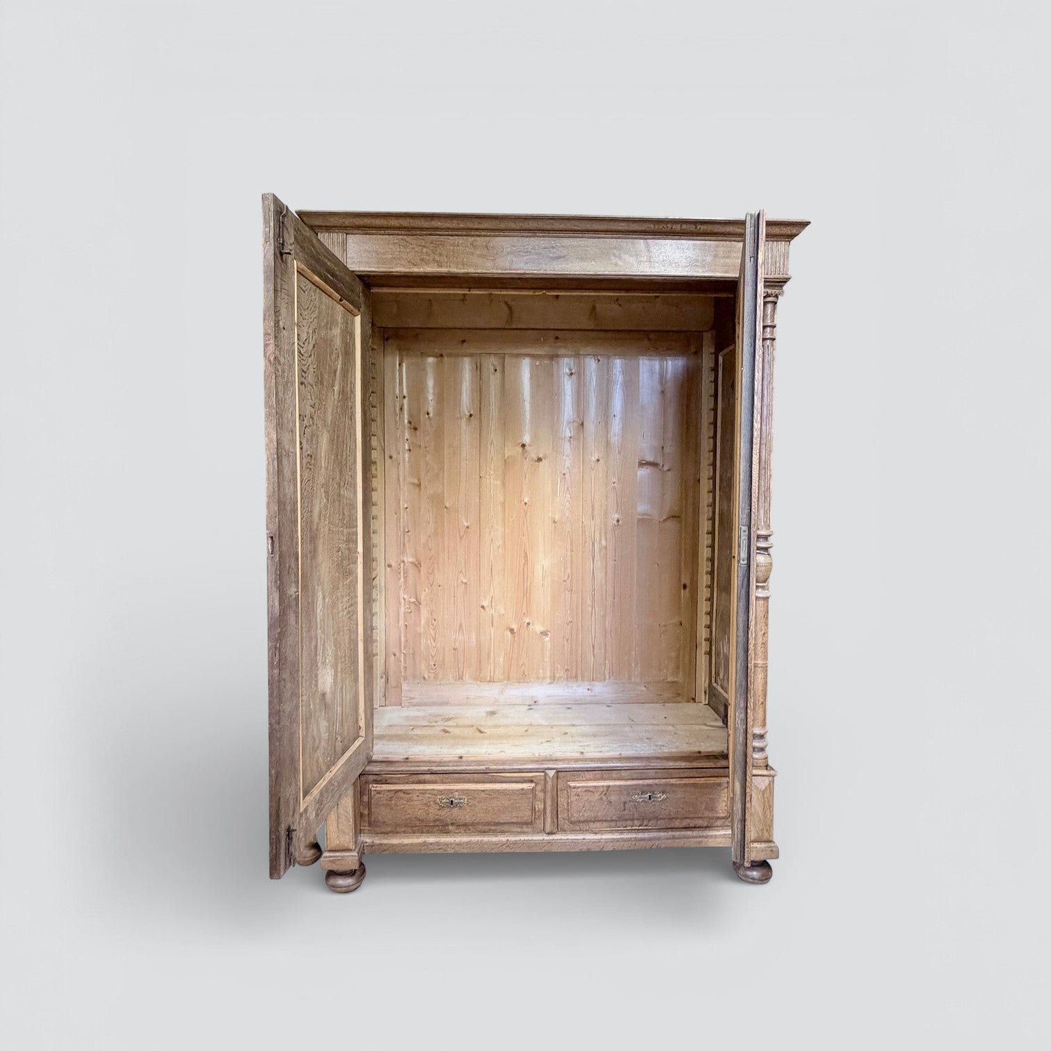 Vintage Solid Oak Wardrobe with Drawers